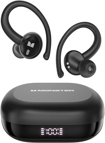 Monster N-Lite 216 Earbuds with Earhooks, ENC, IPX6, BT 6.0, 48H Playtime