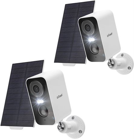 Solar Security Cameras Outdoor Wireless 2 Pack, 2K WiFi, Motion, Night Vision