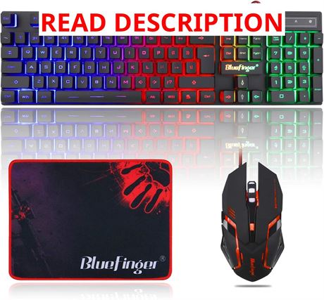BlueFinger RGB Gaming Keyboard & Backlit Mouse Combo, USB Wired