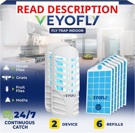 Piège à Mouches VEYOFLY Intérieur 2 Appareils + Recharges