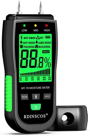 Wood Moisture Meter Pin Tester for Firewood, Humidity, Water Leak | Portable