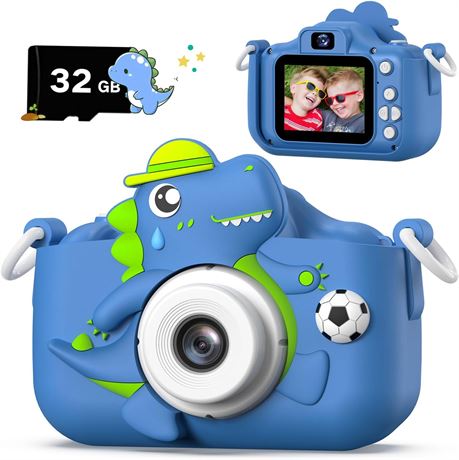 Dinosaur Kids Camera for Boys & Girls, 32G SD Card, Protective Cover