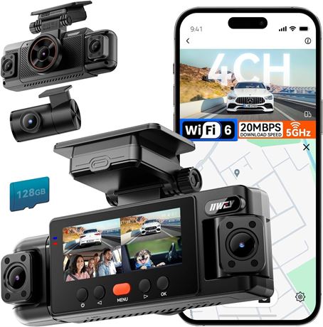 IIWEY N6 360  Dash Cam 4-CH, 128GB, FHD Front/Rear, 8 IR, GPS, G-Sensor