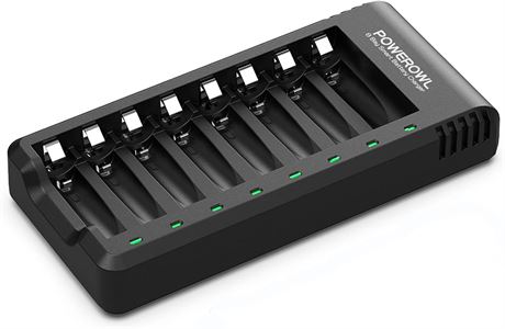 POWEROWL 8-Bay AA AAA Battery Charger, Smart Charge for Ni-MH/Ni-CD Cells