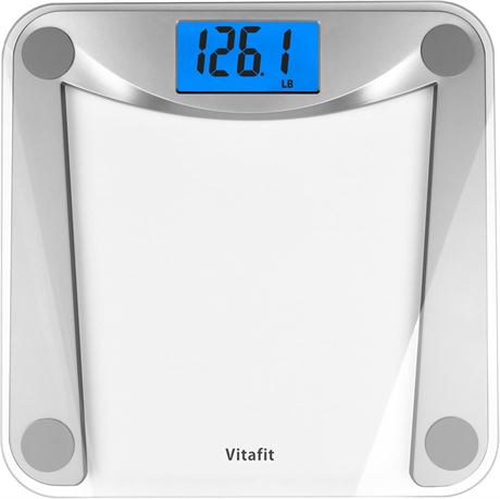Vitafit Digital Bathroom Scale, 400lb Capacity, Backlit LCD, Clear Glass