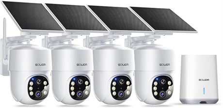 SOLIOM 5MP Wireless Outdoor Security Cameras, Solar Powered, 4-Cam Pack