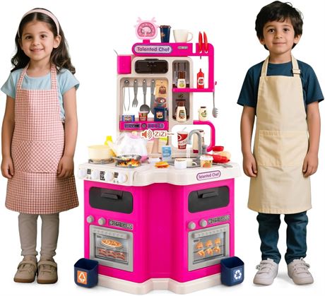 Costzon Kitchenette de jeu pour enfants avec fum e, son et lumi re, 3 ans+