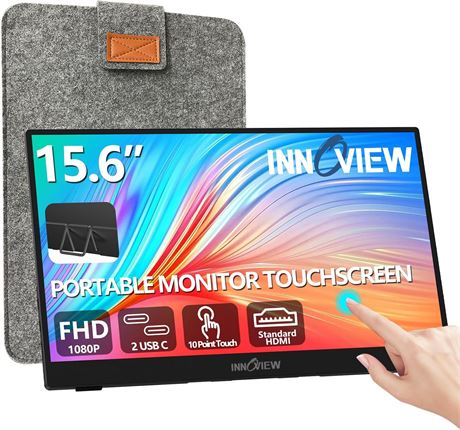 InnoView 15.6" Portable Touch Monitor 1080P 10-Point USB-C HDMI Built-in Stand