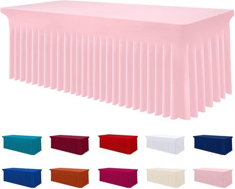 Smiry Spandex Tablecloth, Elastic Fitted Stretch Cover, 72x30x30, Pink