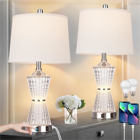 Lampes de table modernes lot 2 USB AC veilleuse chambre salon argent LED inclus