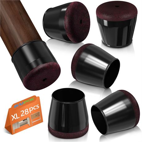28Pcs Silicone Chair Leg Floor Protectors with Thickened Felt Pads Black XL