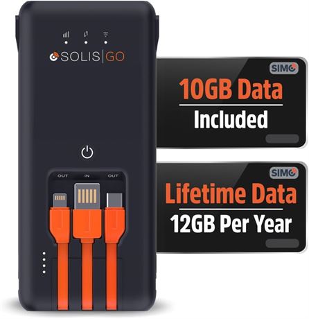 SIMO Solis Go 4G Mobile Hotspot Power Bank, No SIM Needed, Global 140+ Countries