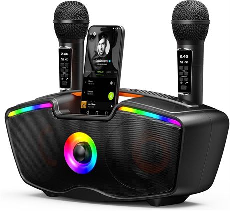 SORDA Machine de karaok  Bluetooth 80W, enceinte 2 micros sans fil, 12h