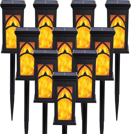Solar Lights Outdoor, 10-Pack Torch Lights with Flickering Flame