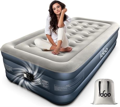 iDOO Twin Air Mattress Inflatable Bed with Built-In Pump Quick Inflation