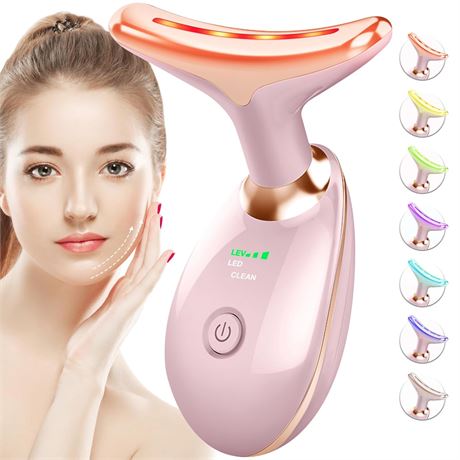 7-Color Face & Neck Red Light Therapy Massager, Anti-Wrinkle, Pink