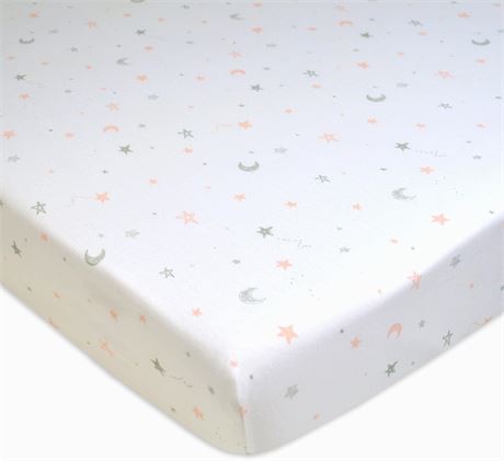 Drap housse coton 100% naturel bébé fille étoiles lune doux respirant rose
