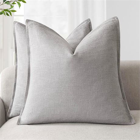Foindtower Pack of 2 Linen Solid Throw Pillow Covers 18x18 in Light Rustic Gray