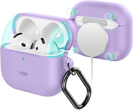 ESR AirPods 4 Case (2024) USB-C, MagSafe, Drop Protection with Carabiner, Purple