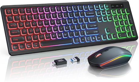 Trueque Wireless Keyboard and Mouse Combo - RGB Backlit, Rechargeable, 2.4GHz