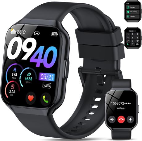 Smart Watch 1.96" HD Calls Heart Rate SpO2 Fitness Tracker 110+ Modes Black