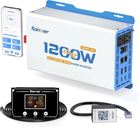 1200W Pure Sine Wave Inverter 12V DC to 110/120V AC for Home/RV/Off-Grid