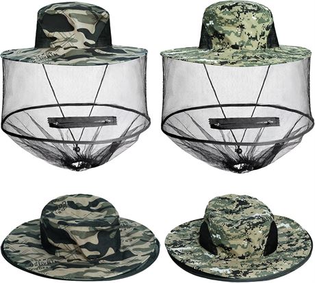 Sucrain 2 Mesh Sun Hats for Outdoor Gardening, Beekeeping, Grey Camo Design