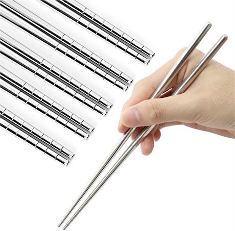 Stainless Steel Chopsticks Reusable 304 Metal, Dishwasher Safe - 5 Pairs