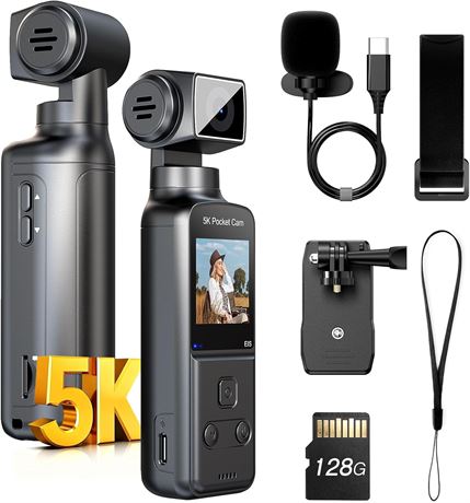 BOBLOV 5K Body Camera with Microphone, 270  Rotating Lens, EIS, 4K60/5K15