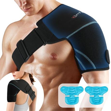 Comfytemp Shoulder Ice Pack Wrap, 2 Gel Packs + 1 Shoulder Brace, Reusable