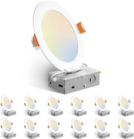 Amico 12x Spots LED Encastrés 6" 5CCT Dim, 1050lm, Boîte Jonction Blanc