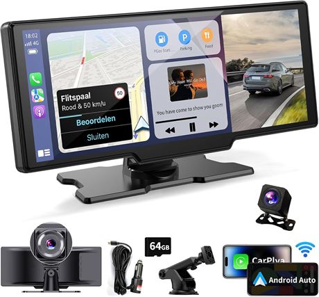 Wireless CarPlay Screen, 10.26-inch, CarPlay & Android Auto, 4K Dash Cam & GPS