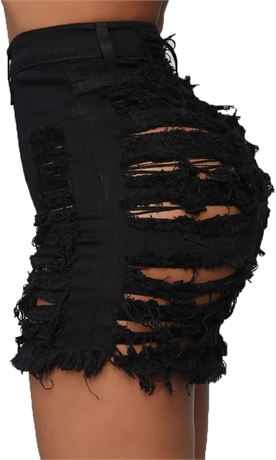 Govc Women High Rise Distressed Stretchy Jean Shorts with Ripped Holes