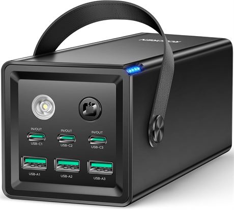 Rocoren 50000mAh Power Bank 6-Port Fast Charging with LED Light Black