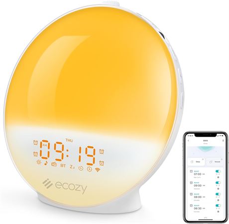 Ecozy Sunrise Alarm Clock, Smart Wake-Up Light, App Control, FM, 8 Colors