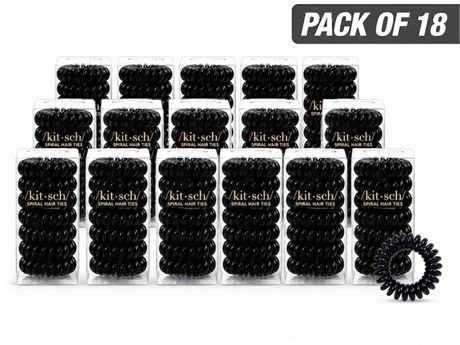 Kitsch Spiral Hair Ties for Women, Black, 8 Pcs - Coiled Plastic Ponytails