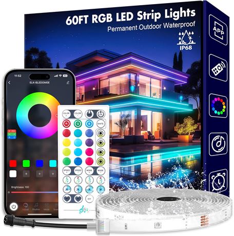 Guirlande LED Extérieure 60ft PHLSTYLE IP68 Lumières Bluetooth Multicolores