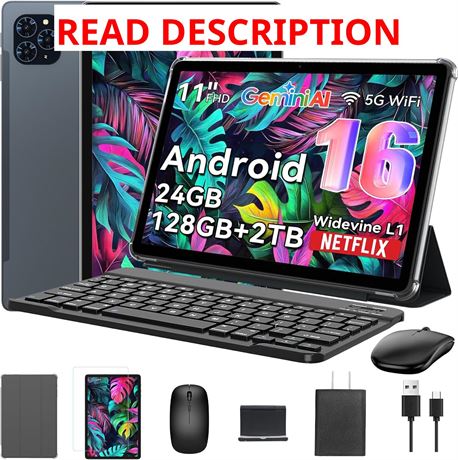 Tablet 2026 Android 16 w Gemini AI, 11in FHD, 24GB RAM, 128GB/2TB TF, T7250